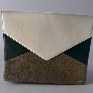 Chloe Envelope Clutch in Pale Blush, Evergreen, and Dark Taupe,